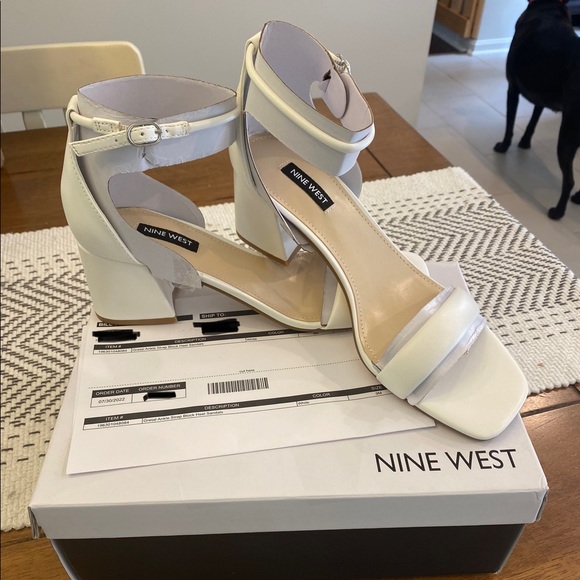 Nine West | Shoes | Gretal Ankle Strap Block Heel Sandals9 M White | Poshmark